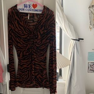 WORN ONCE Free People mesh tiger print button down